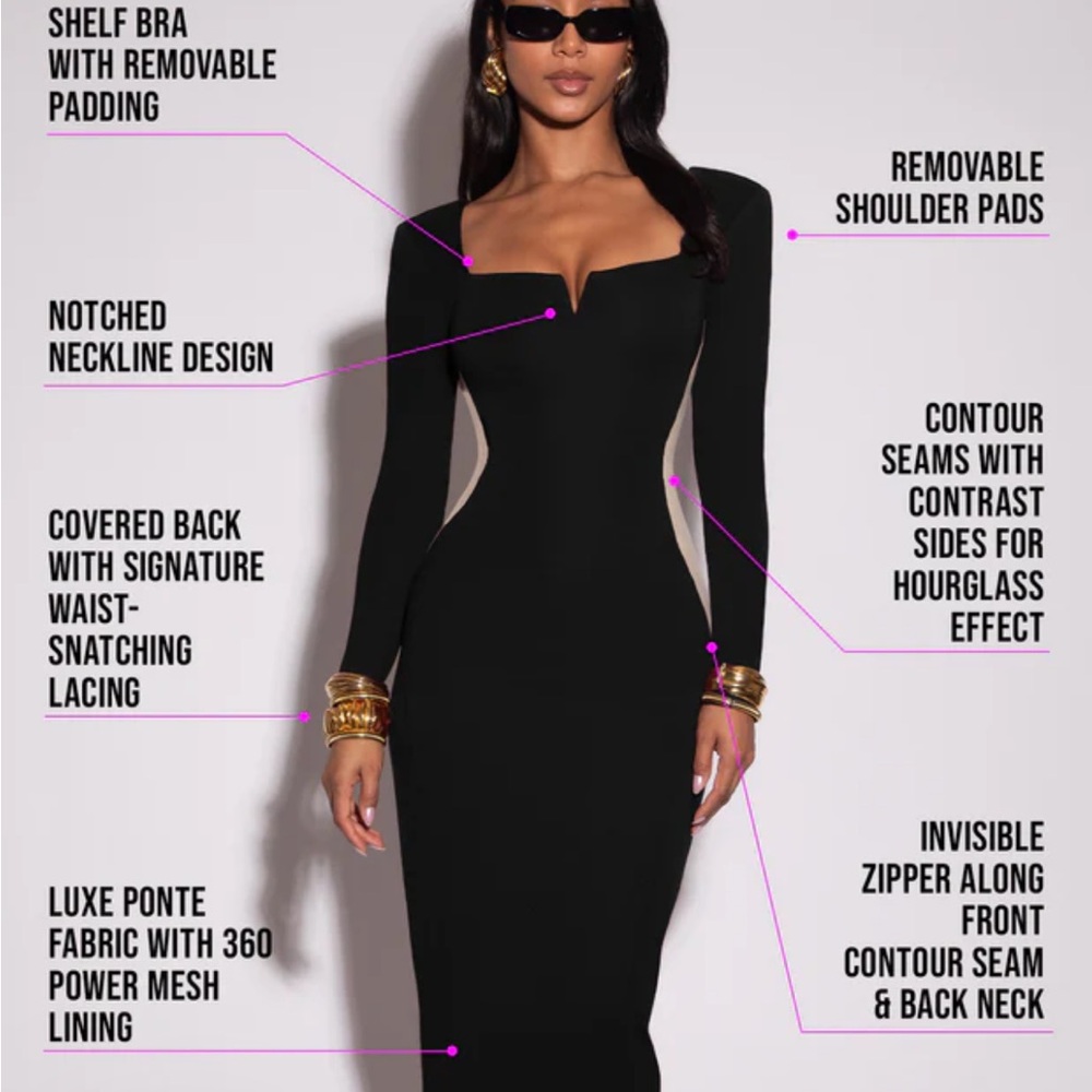TA3 Notchy Long Sleeve Midi Dress Bodycon Cutout illusions Deep Wine red NWT L - Picture 9 of 16
